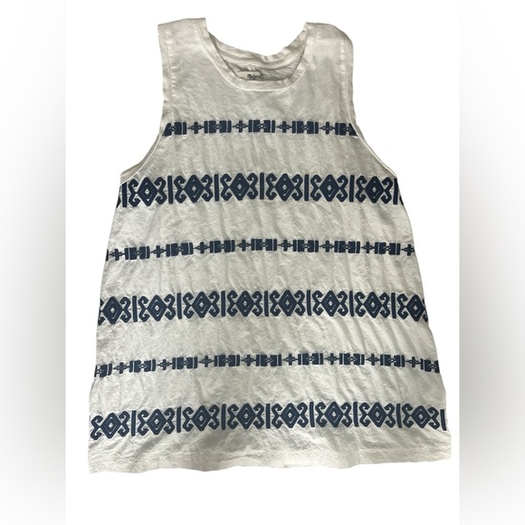 Madewell Ladies White Navy Print Embroidered Tank Top Size Small - Picture 1 of 4